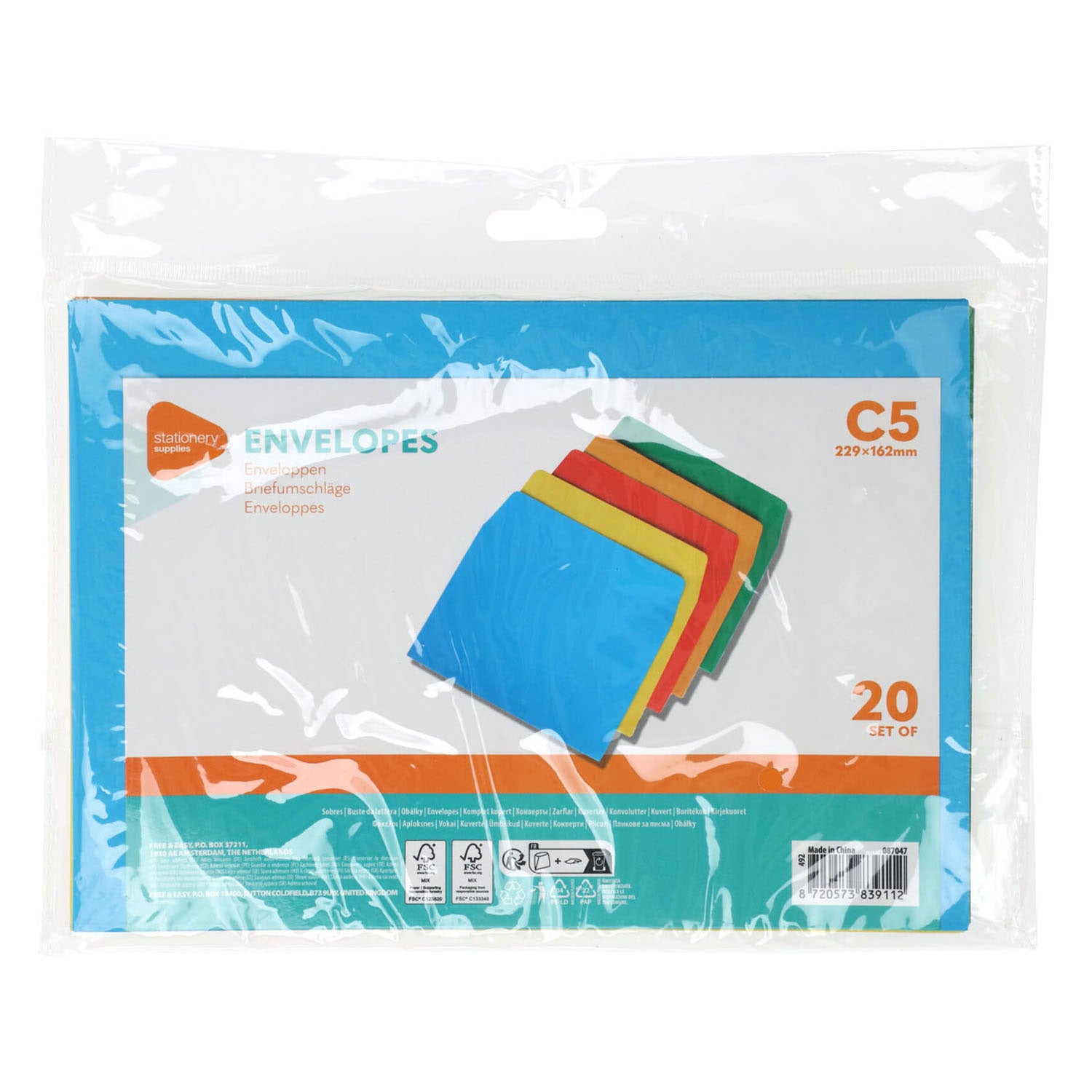 Gekleurde enveloppen c5, 20st.