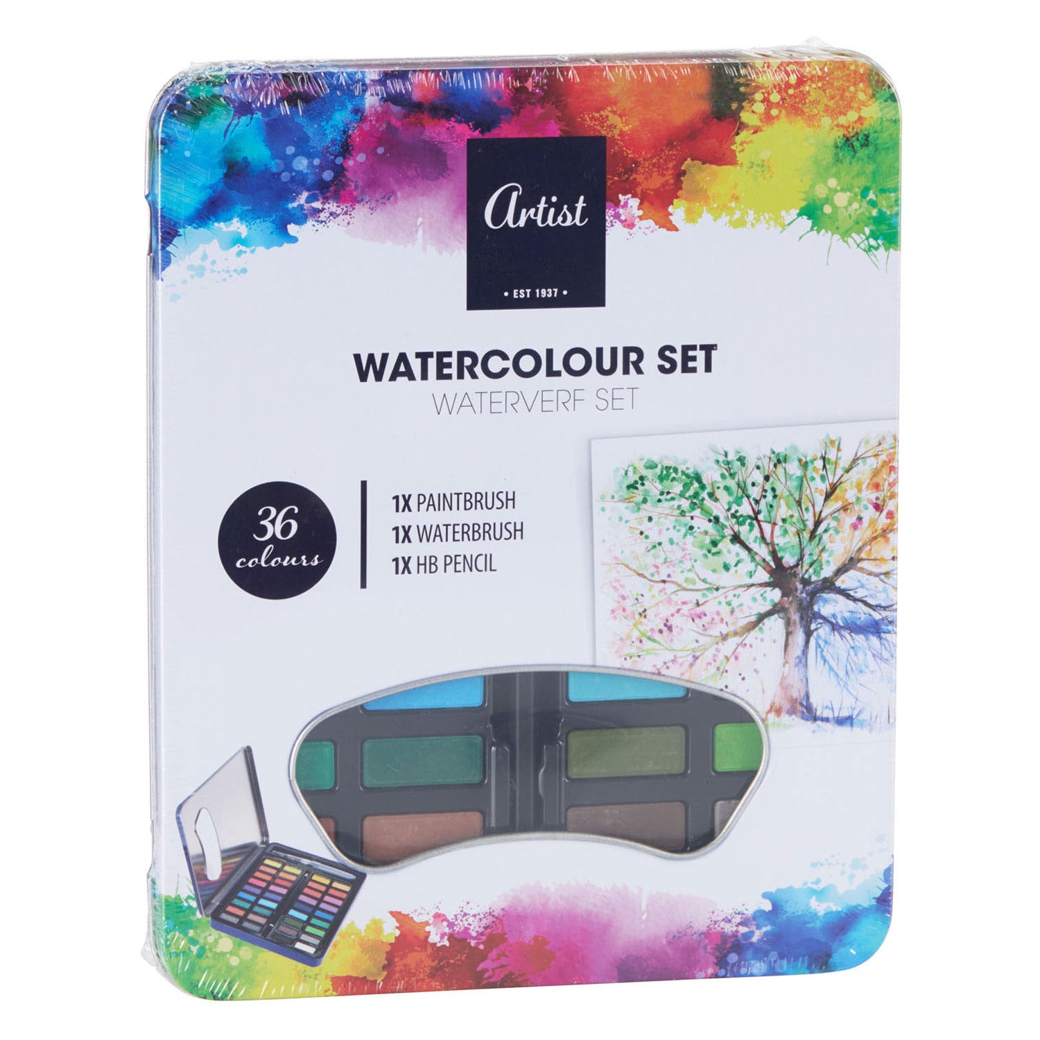 Waterverfset met kwast, 36 kleuren