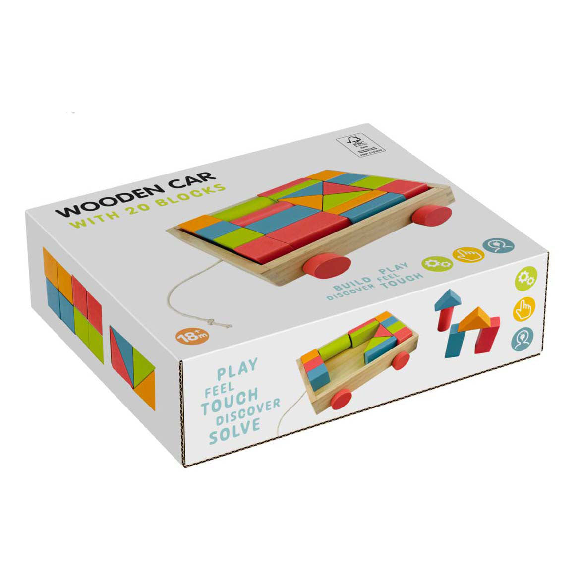 Koopman houten blokkenkar speelgoed - kleurrijke bouwblokken voor kinderen.