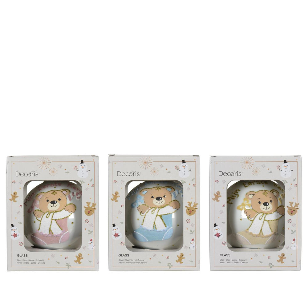 Decoris kerstbal mijn eerste kerst ø10cm glas 3 assorti