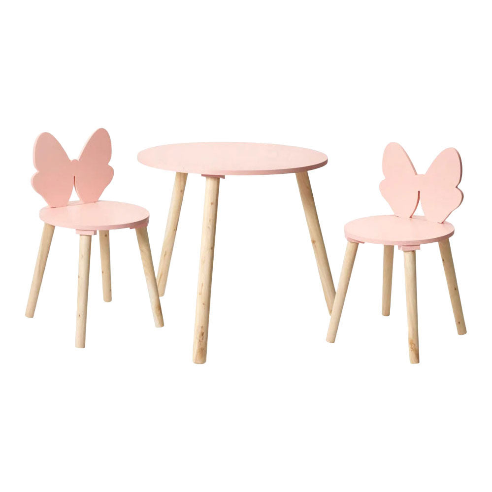 Houten set tafeltje met 2 stoelen vlinder - roze