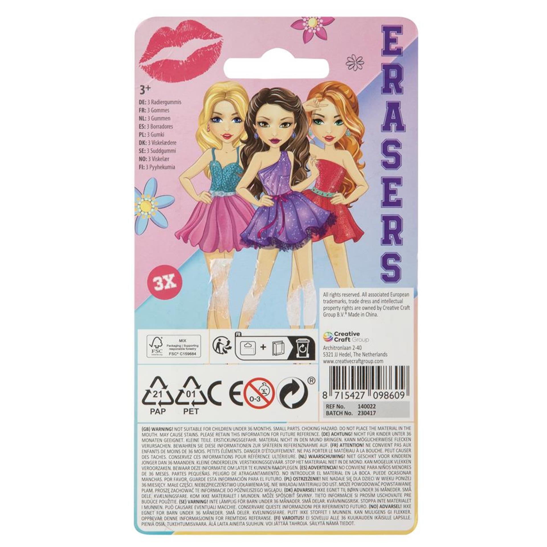 Besties lipstick gum 3 stuks op kaart