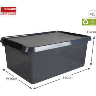 Comfort line opbergbox 45 liter transparant grijs zwart 60 x 40 x 26 cm | 2 stuks