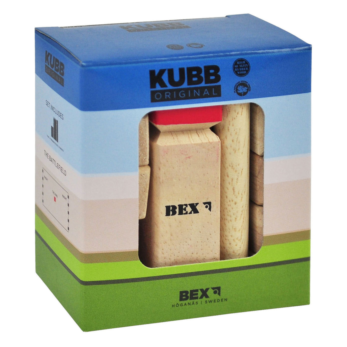 Mini Kubb Origineel rubberhout in kleurendoos