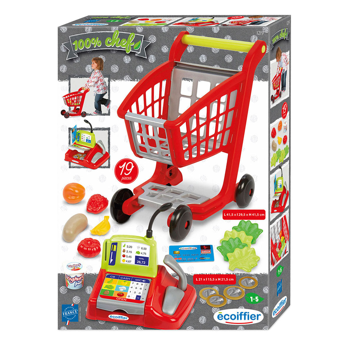 Écoiffier ecoiffier 100% winkelwagen, boodschappen kassa
