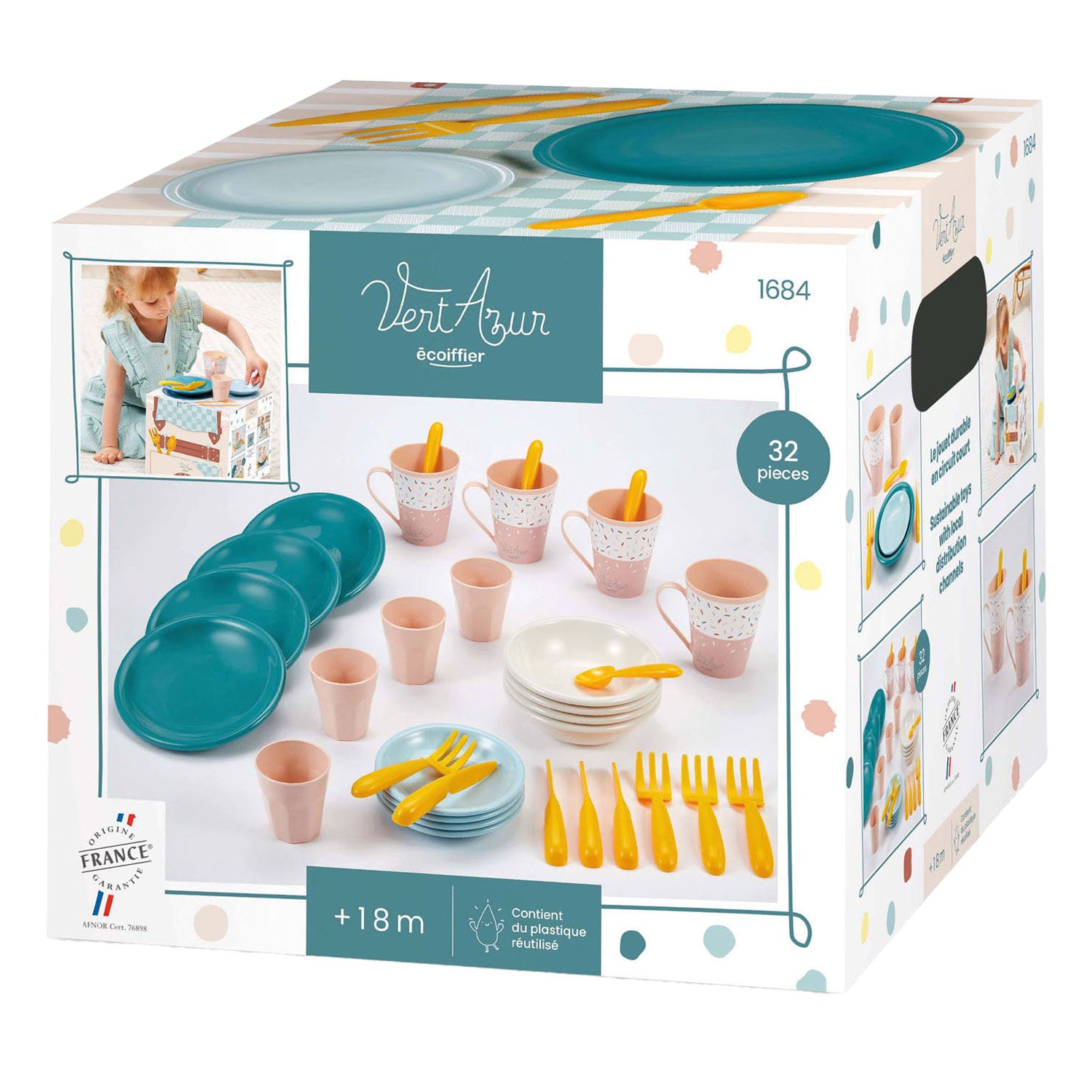 Écoiffier ecoiffier vert azur picknick speelset met kartonnen picknickmand - 32dlg.