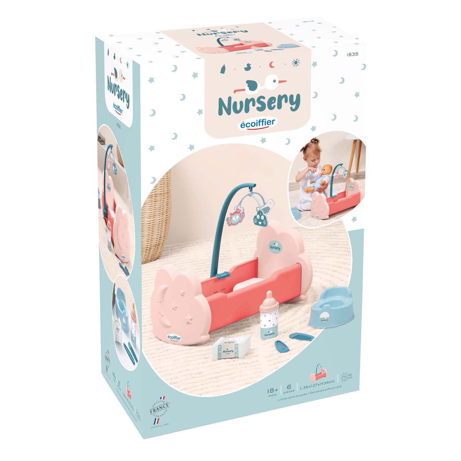 Écoiffier ecoiffier poppenwieg met accessoires, 6dlg.