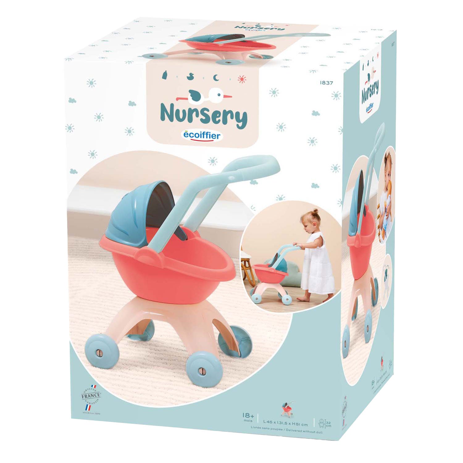 Ecoiffier poppenwagen pastel