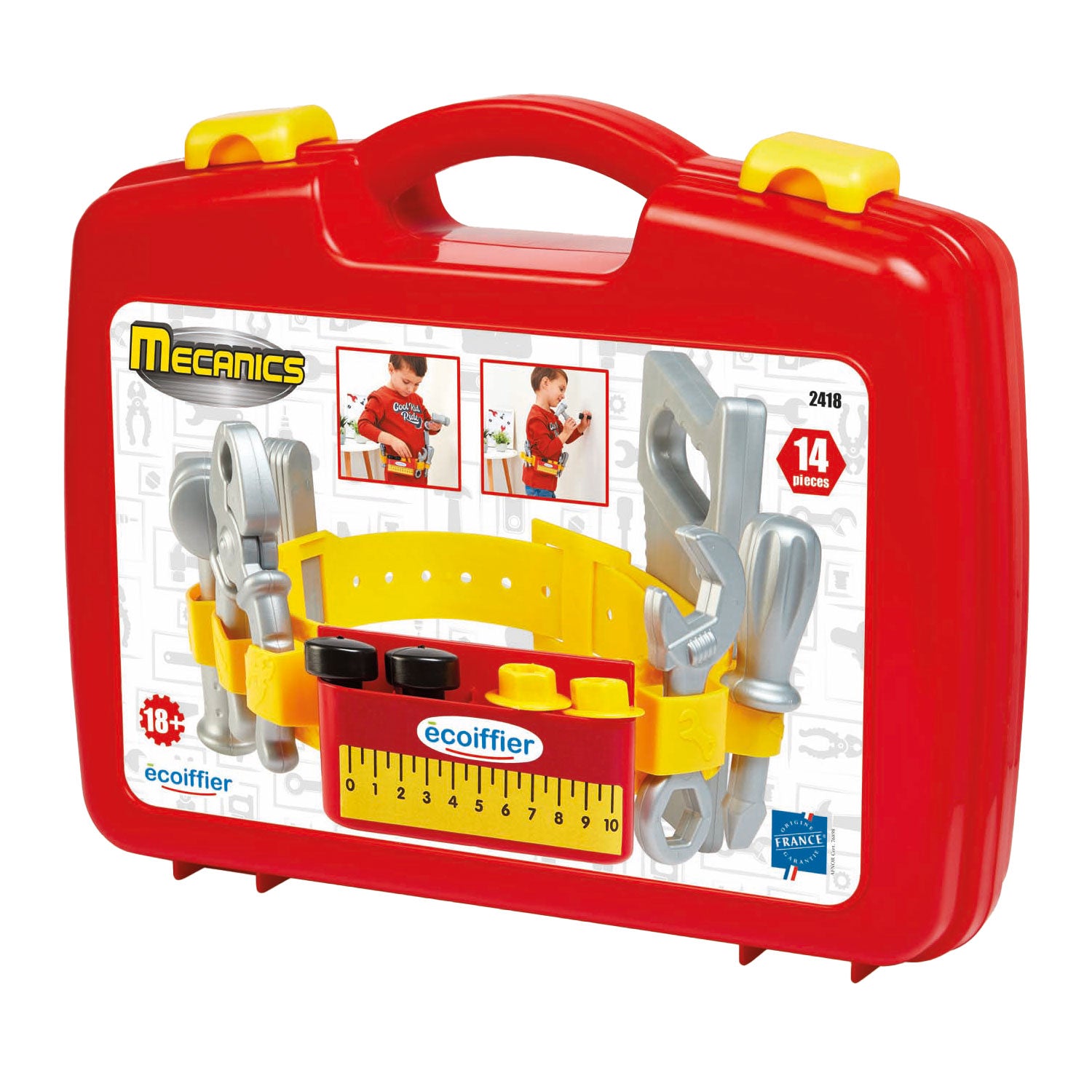 Ecoiffier gereedschapsriem in koffer met accessoires, 14dlg.