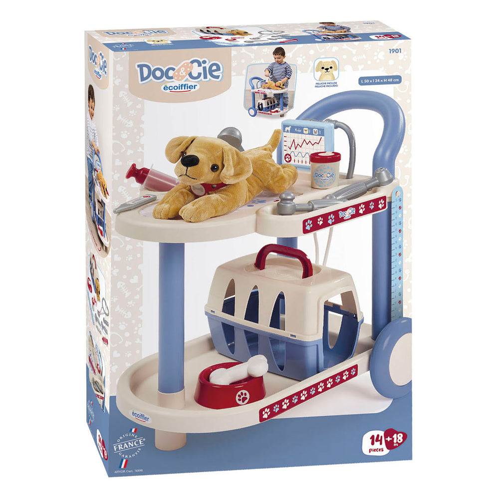 Ecoiffier doc cie dierenartsen trolley met hond - 14dlg.