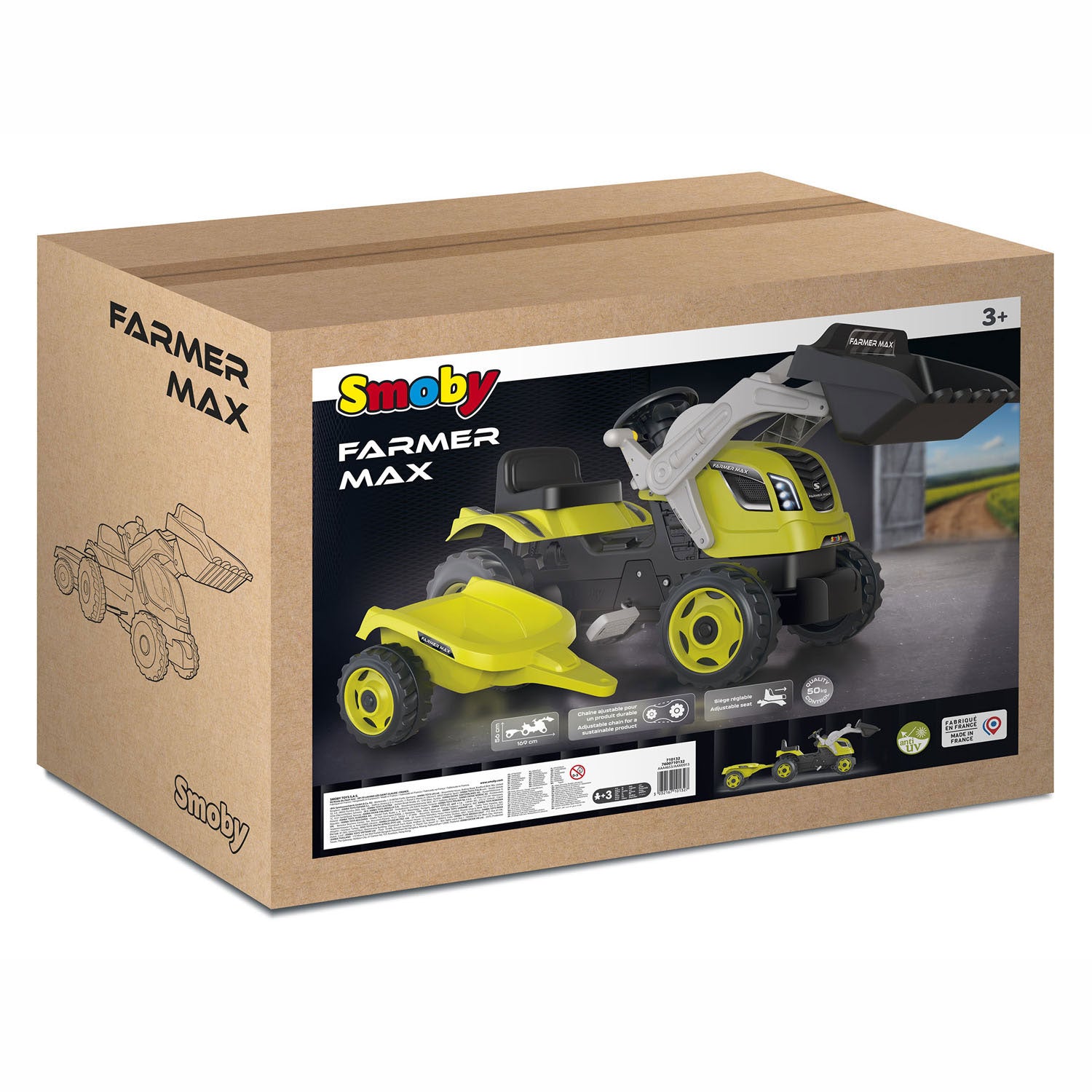 Smoby Boer Max Traptractor met Trailer Groen