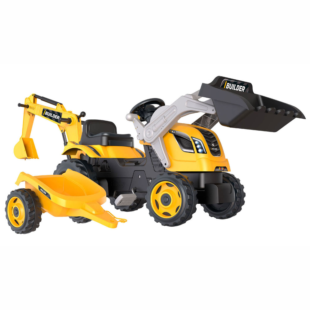 Smoby Bouwer Max Graafmachine Traptractor met Trailer Geel