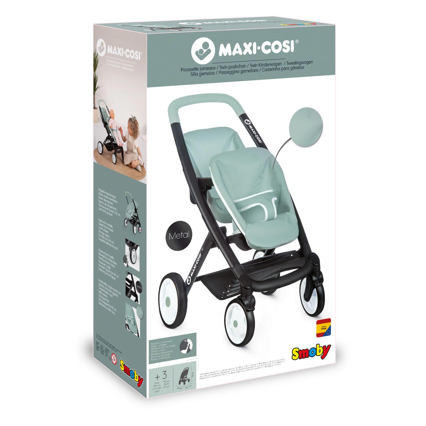 Smoby Maxi-Cosi Poppenwagen Salie voor 2 Poppen