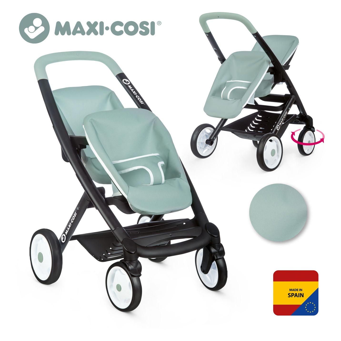 Smoby Maxi-Cosi Poppenwagen Salie voor 2 Poppen