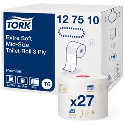 Tork 127510 toiletpapier t6 premium compact 3laags wit 70 mtr x 10 cm ds a 27 rollen (127510)
