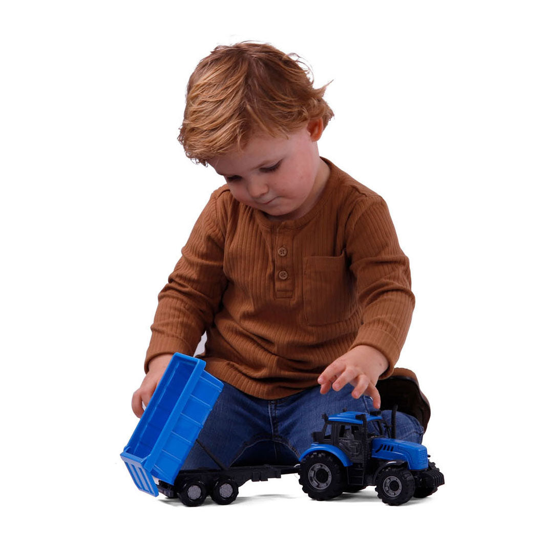 Cavallino tractor met kiepwagen aanhangwagen blauw, schaal 1:32