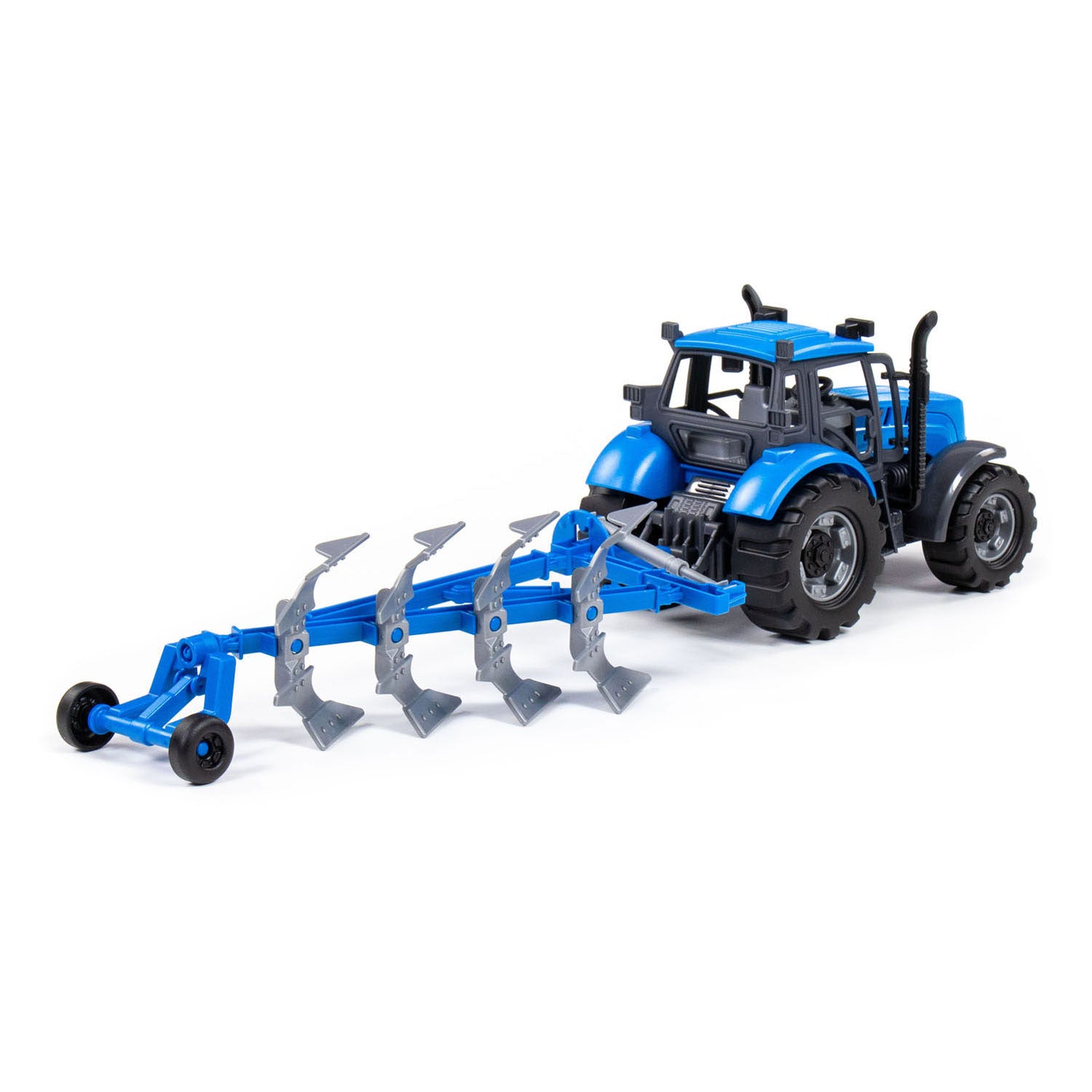 Cavallino tractor met ploeg blauw, schaal 1:32