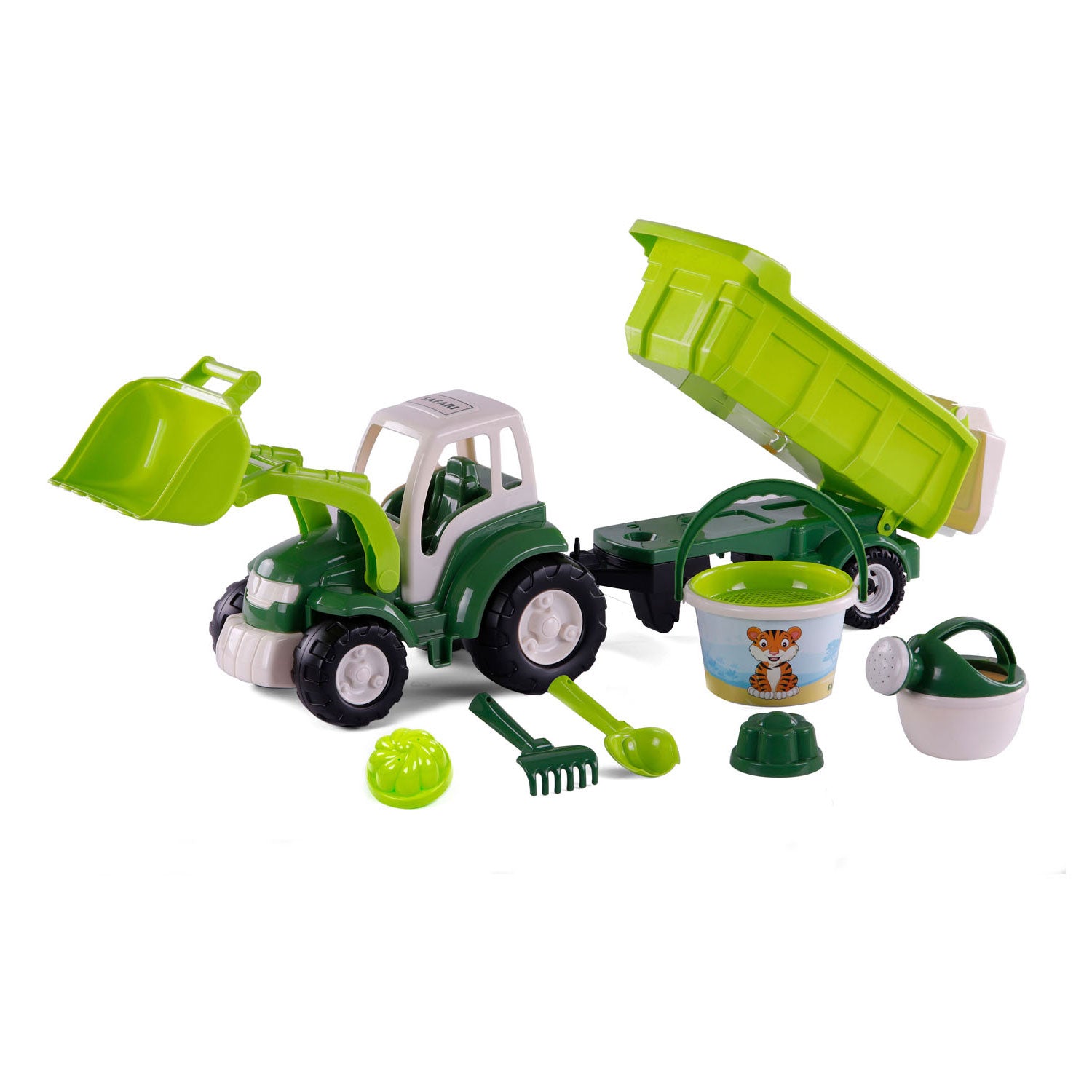 Cavallino xl tractor groen met kiep- aanhangwagen en emmerset, 9dlg.