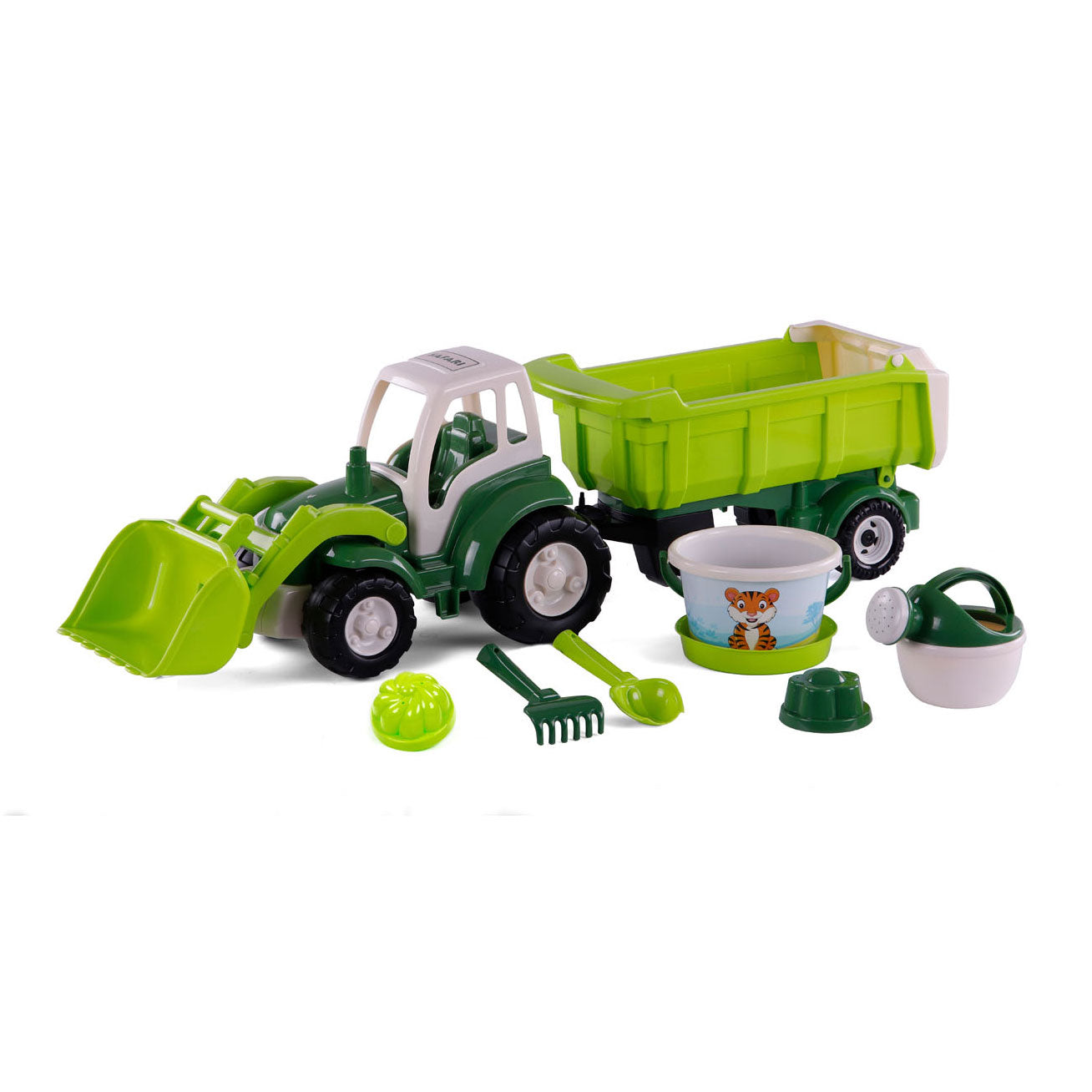 Cavallino xl tractor groen met kiep- aanhangwagen en emmerset, 9dlg.