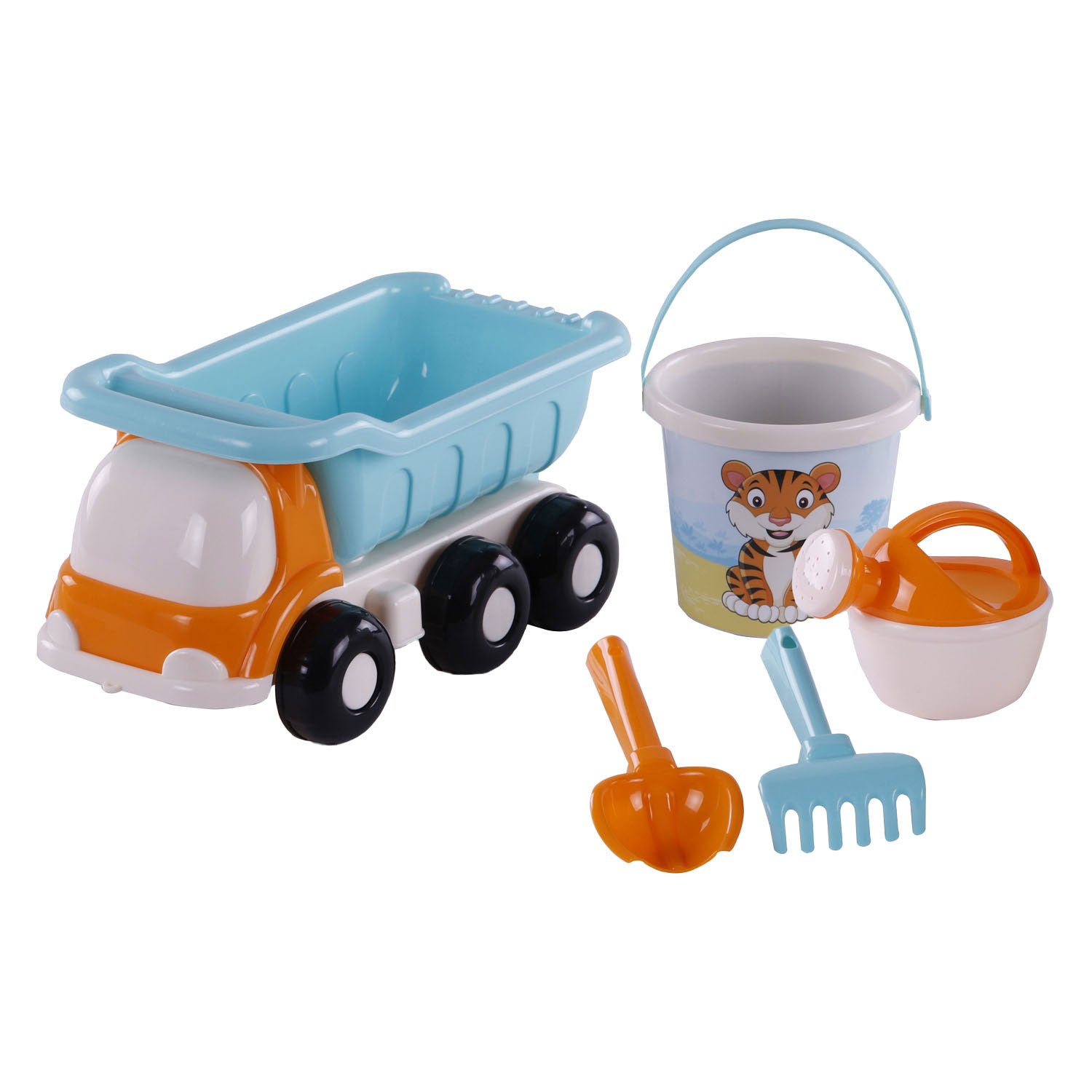 Cavallino strand kiepwagen met emmerset blauw, 5dlg.