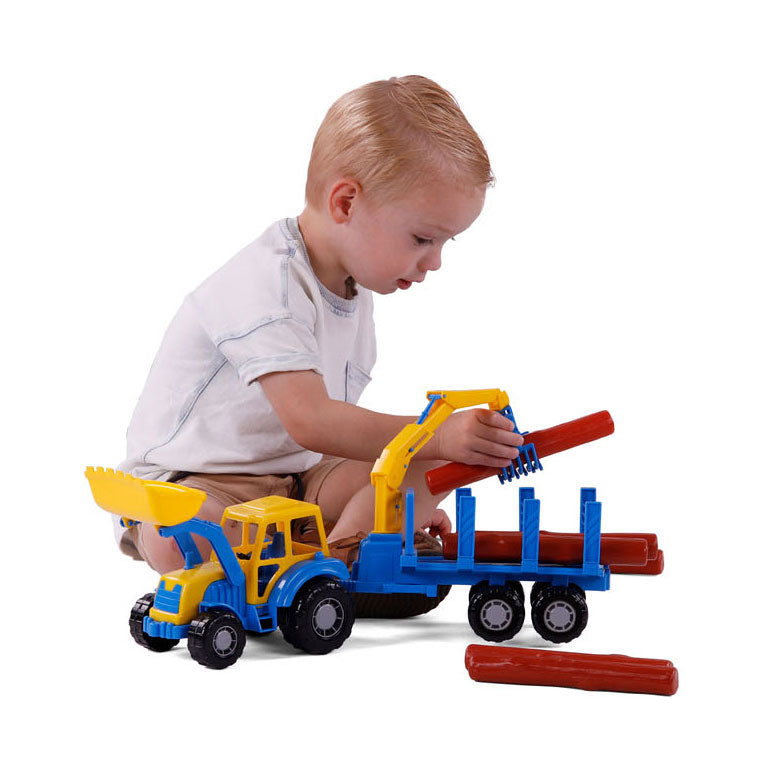 Cavallino junior tractor met kraan aanhangwagen en hout, 46cm