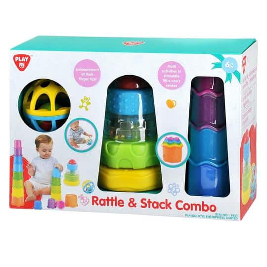 Playgo rammelaar en stapelcombo ratelbal stapeltoren en stapel bekers