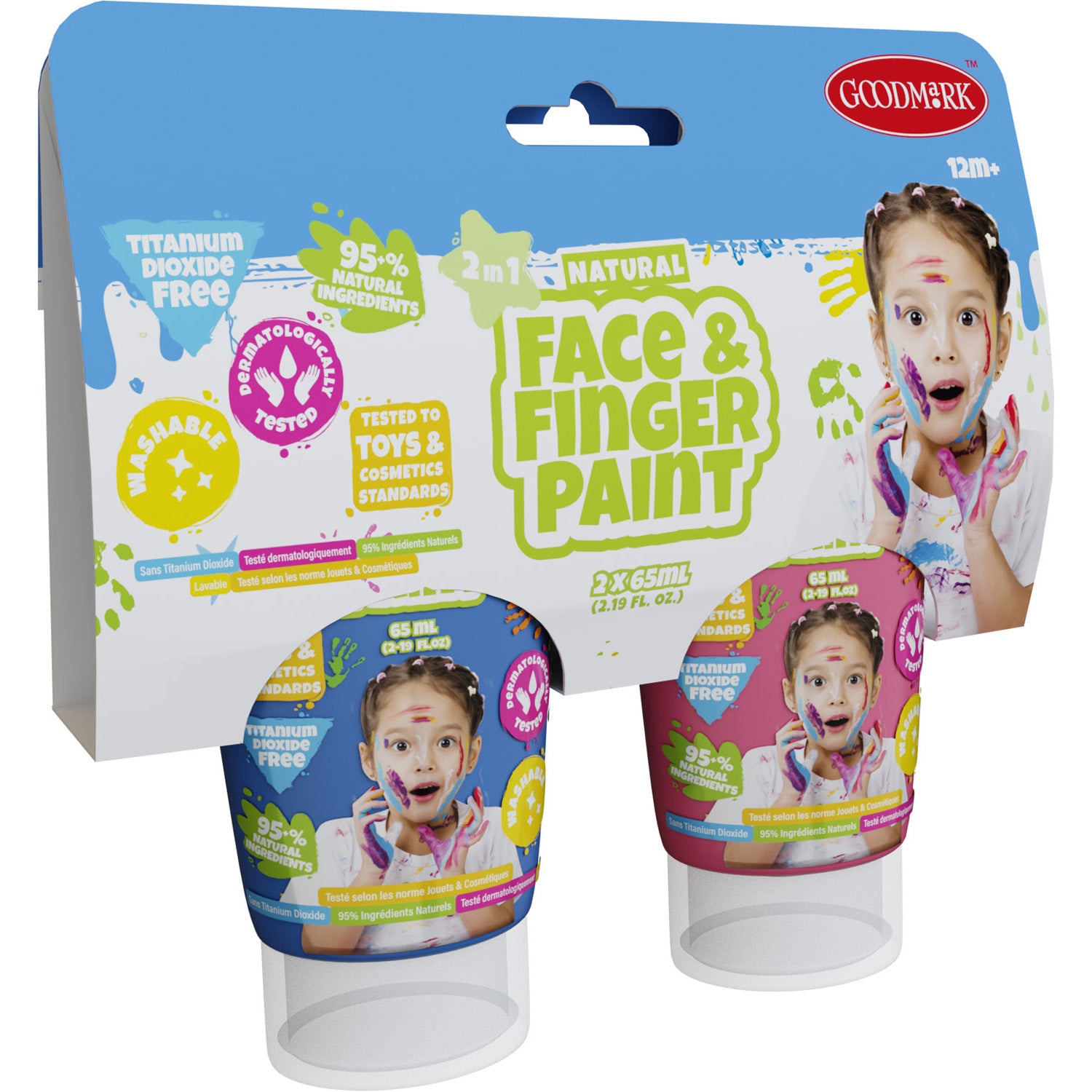 Boti natural face vingerverf tube - blauw en roze, 2x65ml