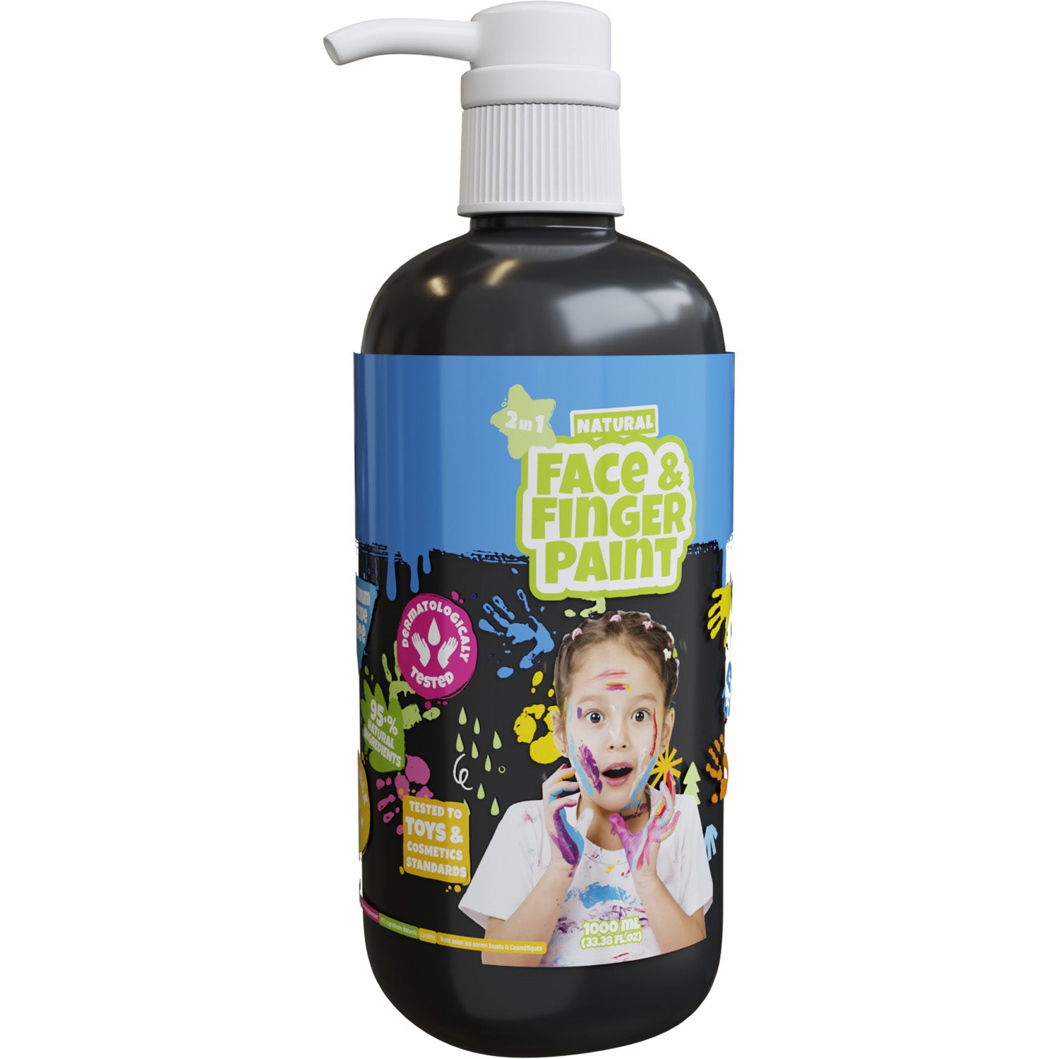 Boti natuurlijke vingerverf fles met pompje - zwart, 1l