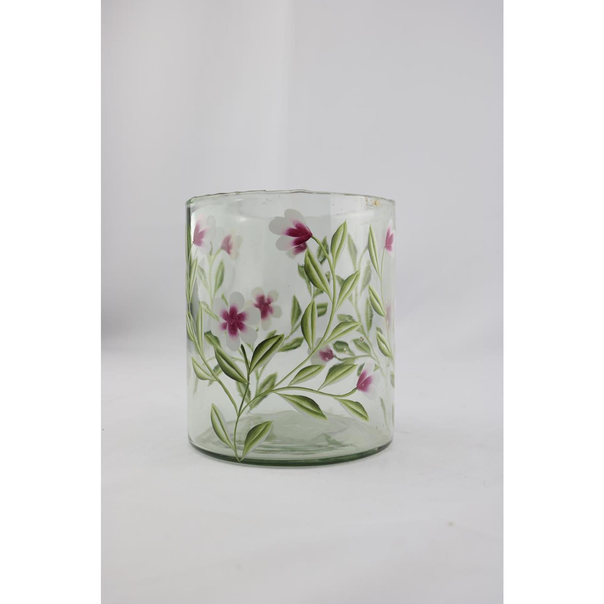 Mansion atmosphere vaas glas met roze bloemen 13x13x15cm