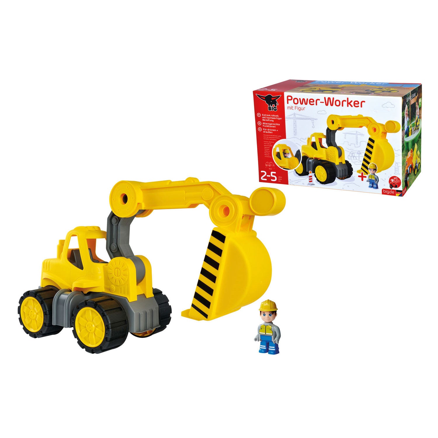Grote krachtwerker midi-graafmachine met figuur