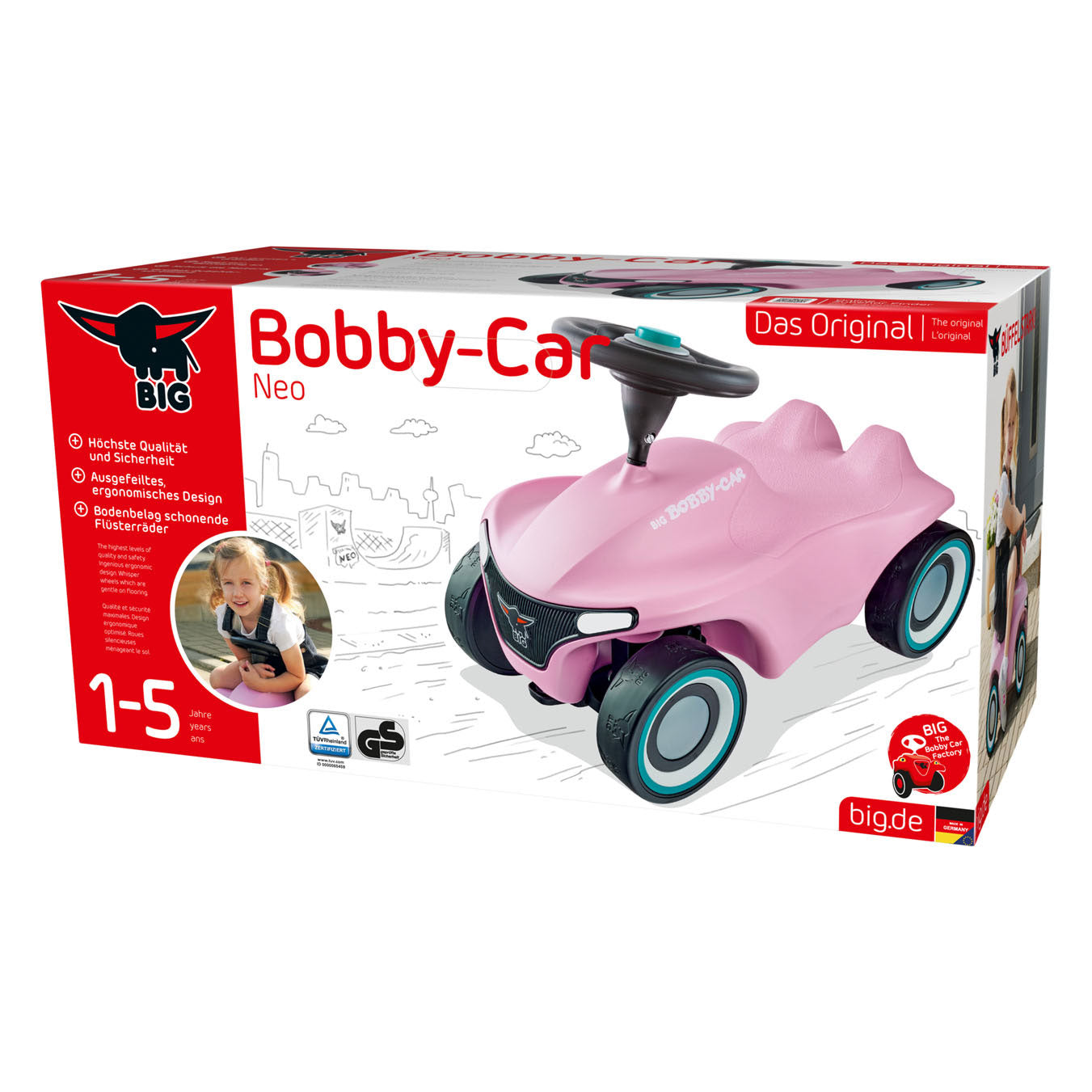 Grote bobby auto neo roze loopauto
