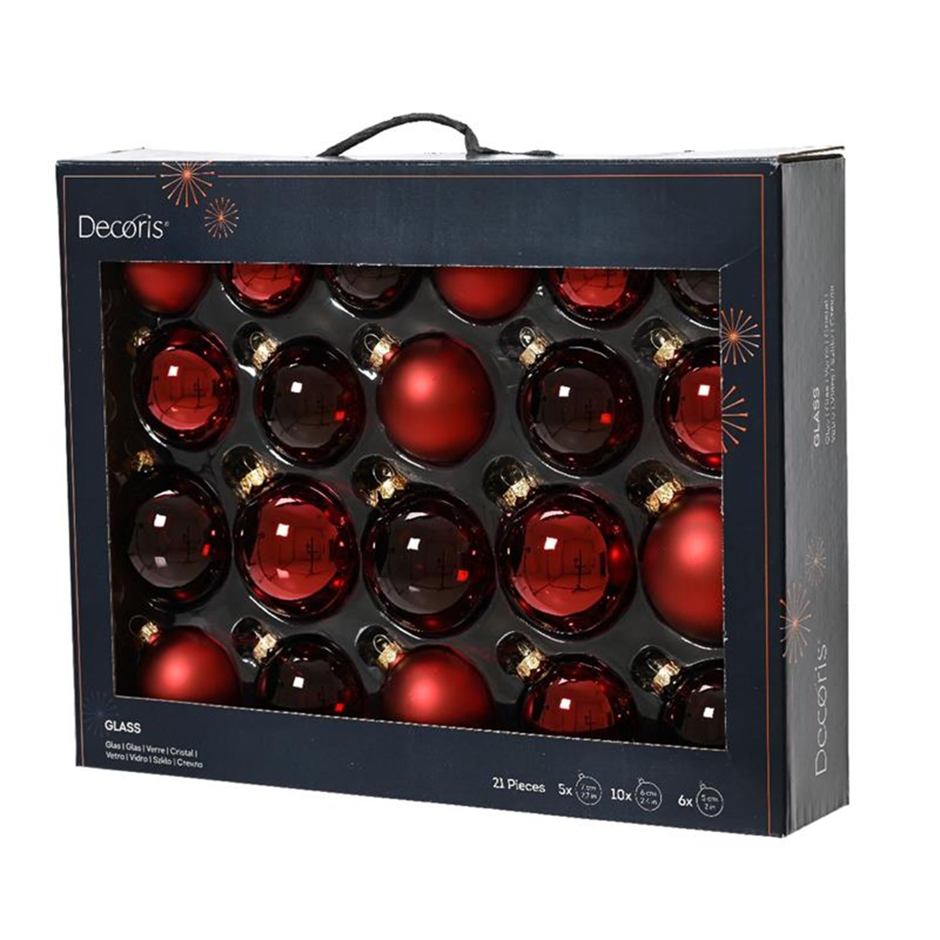 Decoris kerstballenset glas ossenbloed 21-delig