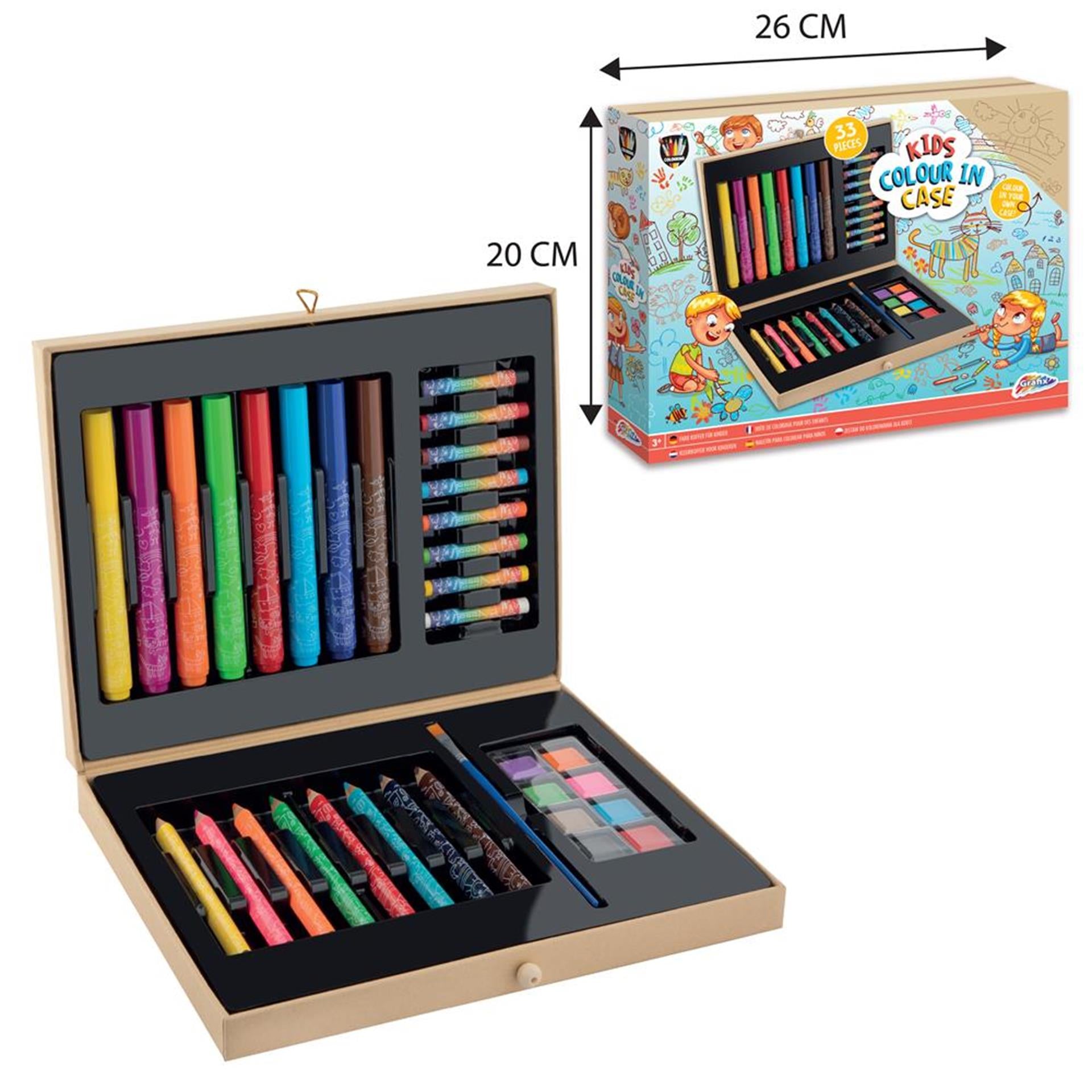 Grafix kleurkoffer hout 33-delig