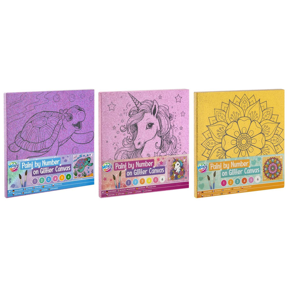 Creatieve hobbygroep schilderen op nummer glitter canvas, 9dlg.