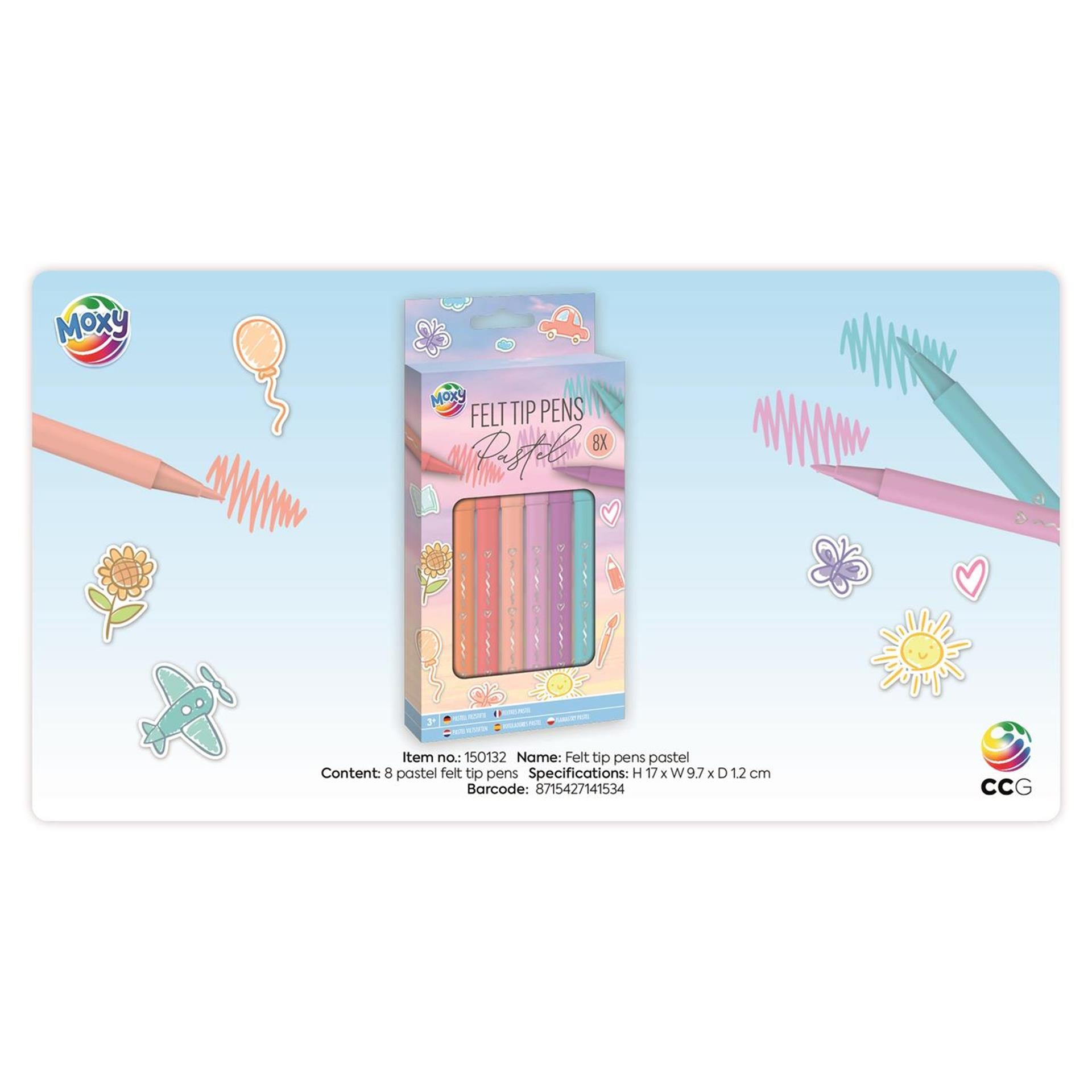 Creatieve knutselgroep viltstiften pastel, 8st.