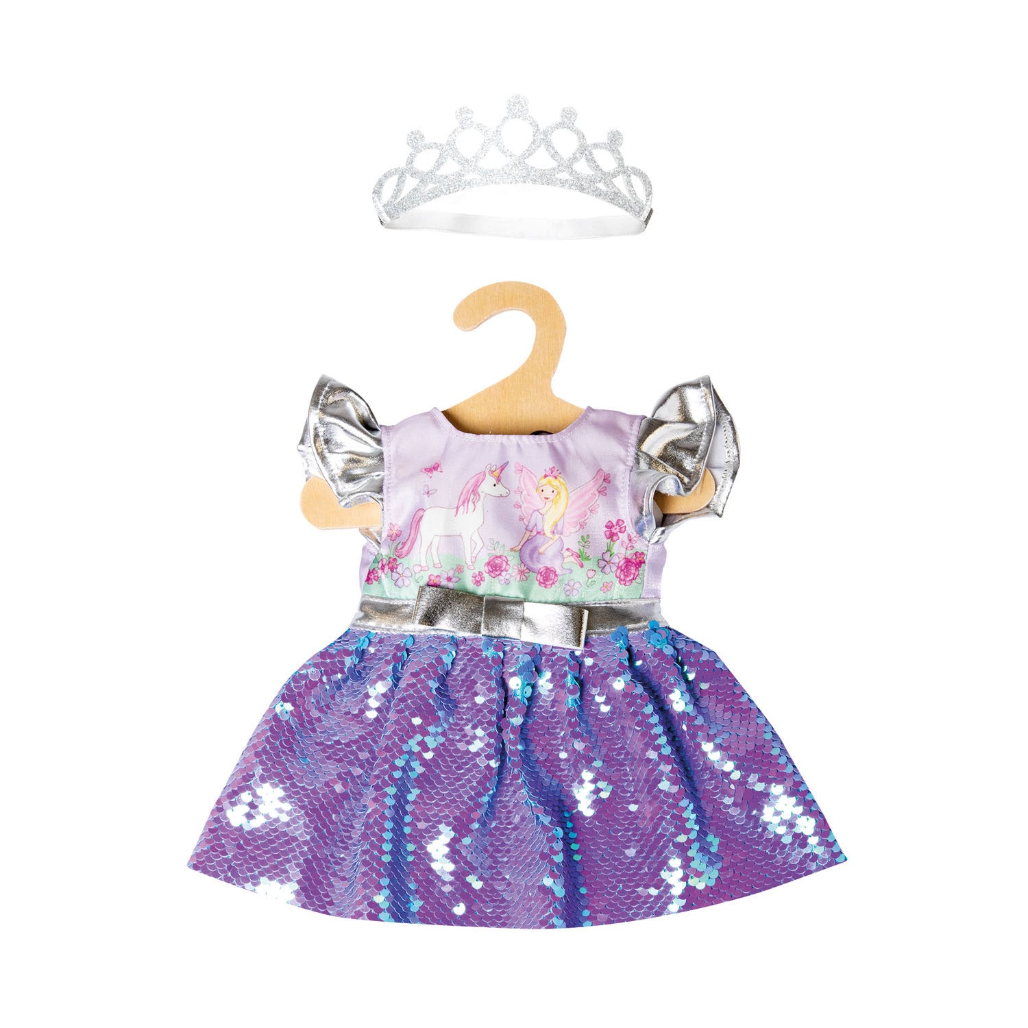 Heless poppenjurk fee en eenhoorn met pailletten en kroon, 28-35 cm
