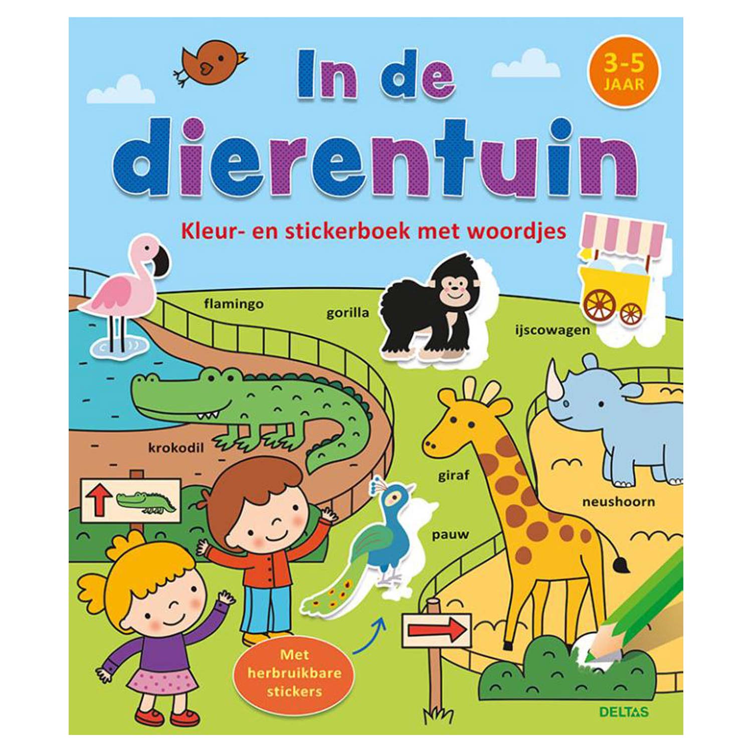 Deltas kleur- en stickerboek met woordjes - in de dierentuin