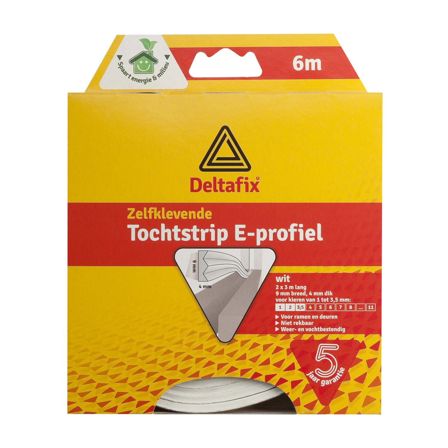 Deltafix tochtband e-profiel 6m x 9mm - 4mm - wit