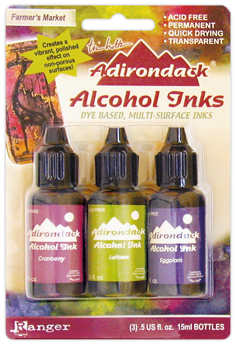 Ranger ink ranger • tim holtz adirondack alcohol inks cranberry, lettuce eggplant 14ml