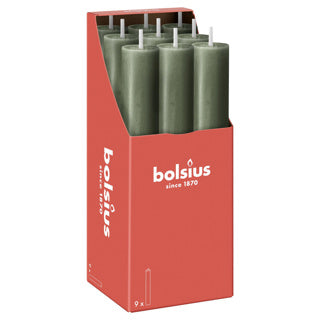 Bolsius rustiek tafelkaars xl fresh olive | 9 stuks