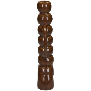 Kandelaar fijn aardewerk bruin 10x4,5x21,5cm