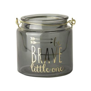 Gusta waxinelichthouder 'be brave little one' 10 cm grijs | 2 stuks