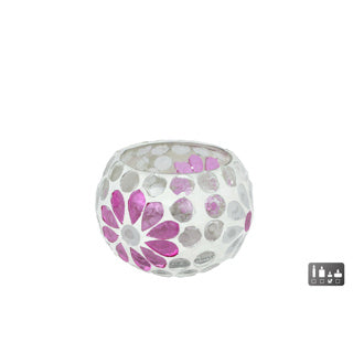 Windlicht hulst s wit roze bol glas 7x8x8cm