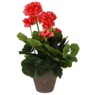 Edelman mica decorations kunstplant - geranium - perzik - in pot - 34 cm - nepplanten