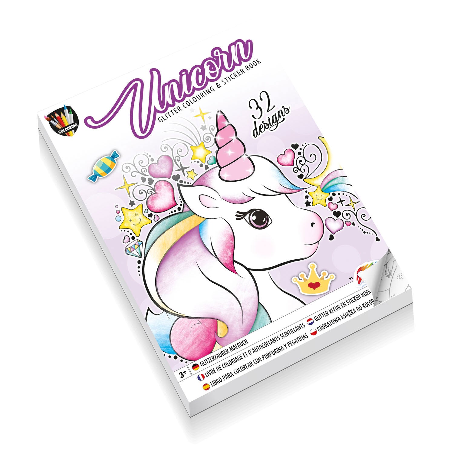 Creatieve knutselgroep glitter kleur- en stickerboek - eenhoorn
