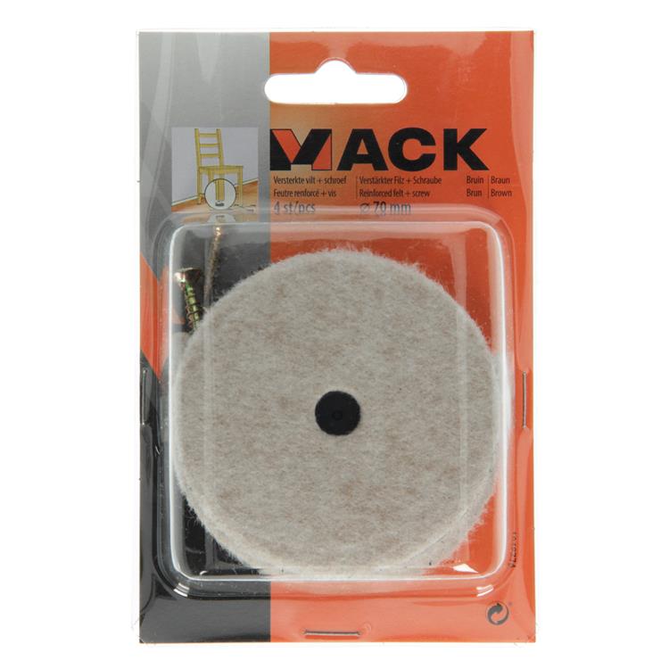 Mack 1048774 - versterkte vilt + schroef bruin ø 70 mm 4 st pcs | 6 stuks