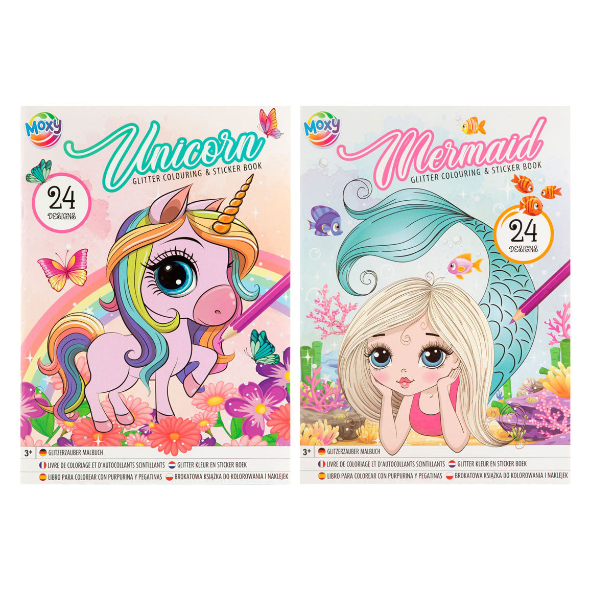 Creatieve knutselgroep glitter kleur en stickerboek eenhoorn zeemeermin