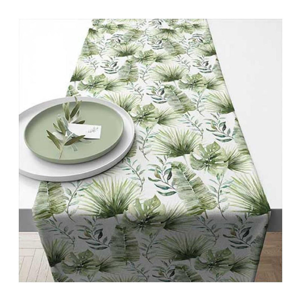 Ambiente tafelloper 40x150cm jungle leaves white