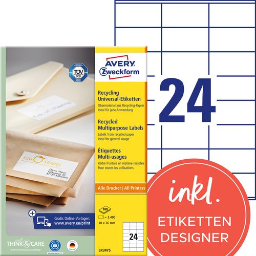 Avery multifunctionele etiketten zweckform lr3475 100x24mm