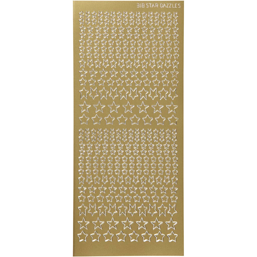 Stickers, sterren, vel 10x23 cm, goud, 1 vel